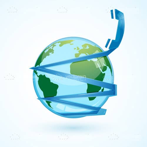 Earth Globe with Telephone Handset Tangled Around
